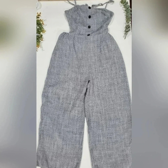 Womens Gray Chambray ankle length Open back Jumpsuit Large - Picture 2 of 9